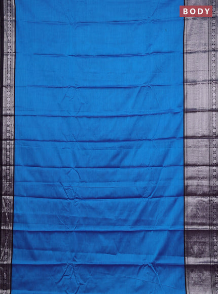 Narayanpet cotton saree cs blue and navy blue with plain body and long silver zari woven border