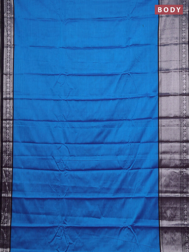 Narayanpet cotton saree cs blue and navy blue with plain body and long silver zari woven border