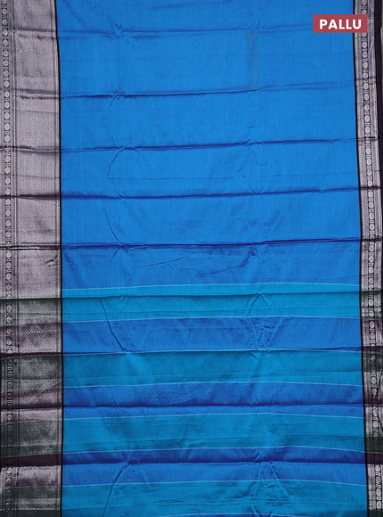Narayanpet cotton saree cs blue and navy blue with plain body and long silver zari woven border
