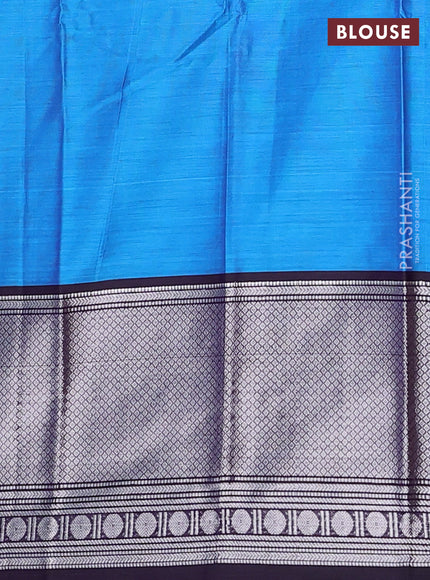 Narayanpet cotton saree cs blue and navy blue with plain body and long silver zari woven border