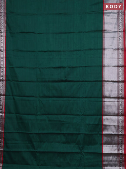 Narayanpet cotton saree green and maroon with plain body and long silver zari woven border