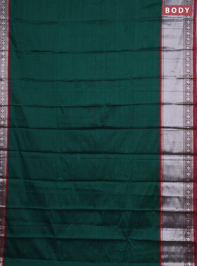 Narayanpet cotton saree green and maroon with plain body and long silver zari woven border