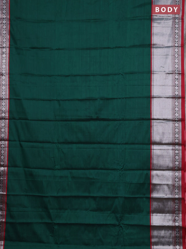Narayanpet cotton saree green and maroon with plain body and long silver zari woven border
