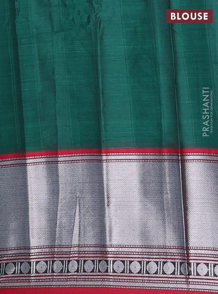 Narayanpet cotton saree green and maroon with plain body and long silver zari woven border