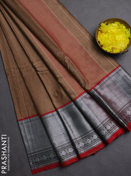 Narayanpet cotton saree sandal and maroon with plain body and long silver zari woven border