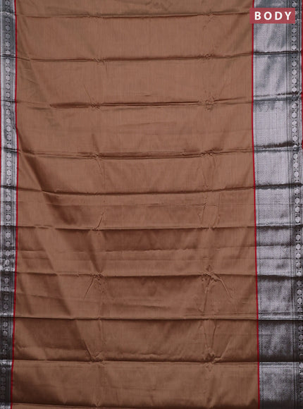 Narayanpet cotton saree sandal and maroon with plain body and long silver zari woven border