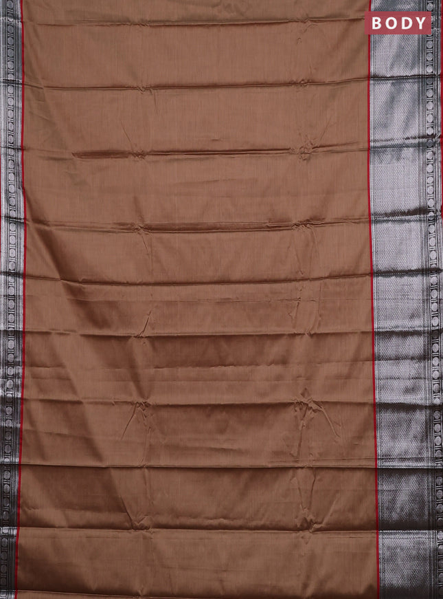Narayanpet cotton saree sandal and maroon with plain body and long silver zari woven border