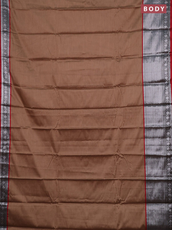 Narayanpet cotton saree sandal and maroon with plain body and long silver zari woven border