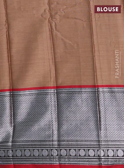 Narayanpet cotton saree sandal and maroon with plain body and long silver zari woven border