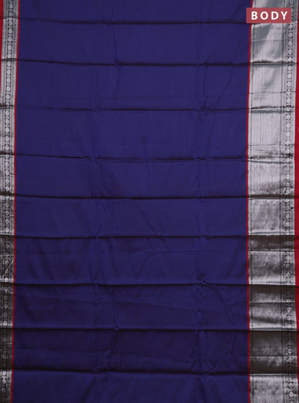 Narayanpet cotton saree dark blue and maroon with plain body and long silver zari woven border