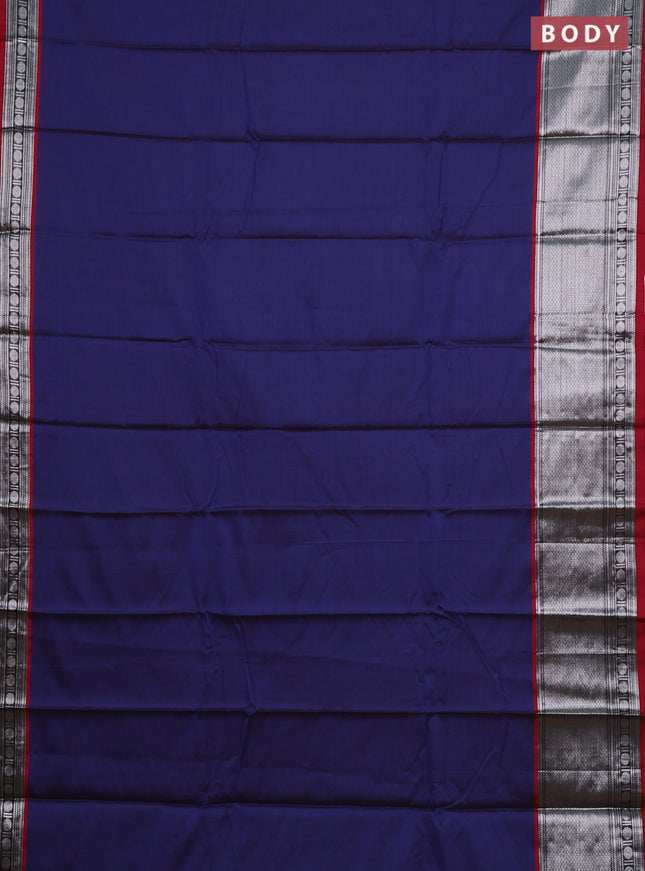 Narayanpet cotton saree dark blue and maroon with plain body and long silver zari woven border