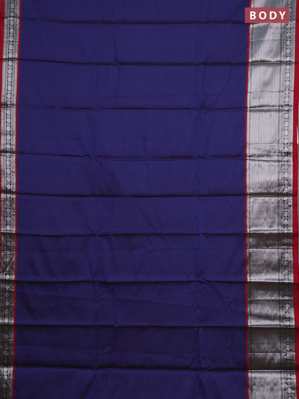Narayanpet cotton saree dark blue and maroon with plain body and long silver zari woven border
