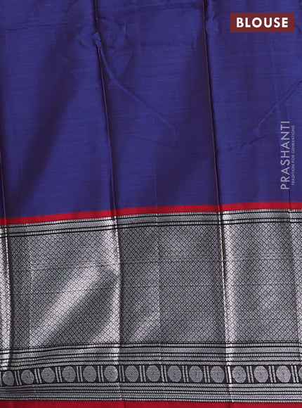 Narayanpet cotton saree dark blue and maroon with plain body and long silver zari woven border