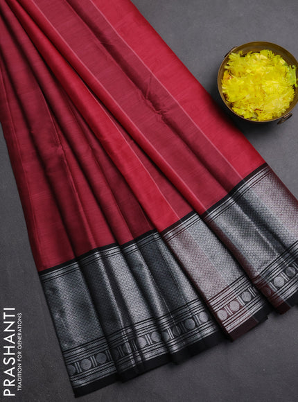 Narayanpet cotton saree mauve pink and black with plain body and long silver zari woven border