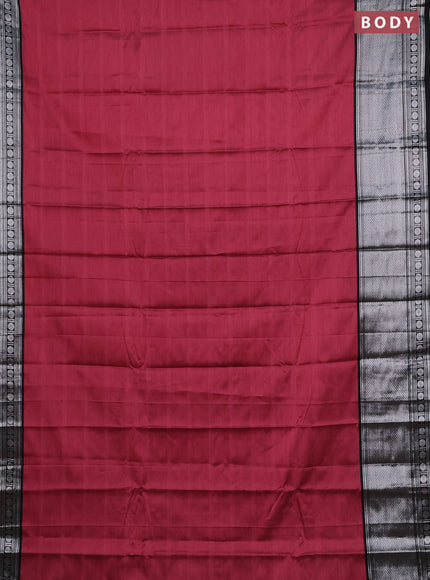 Narayanpet cotton saree mauve pink and black with plain body and long silver zari woven border