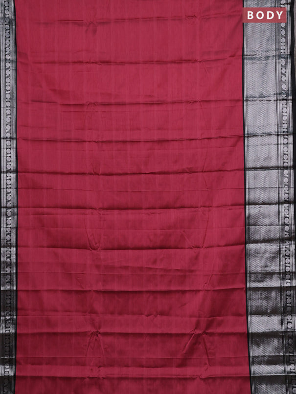 Narayanpet cotton saree mauve pink and black with plain body and long silver zari woven border