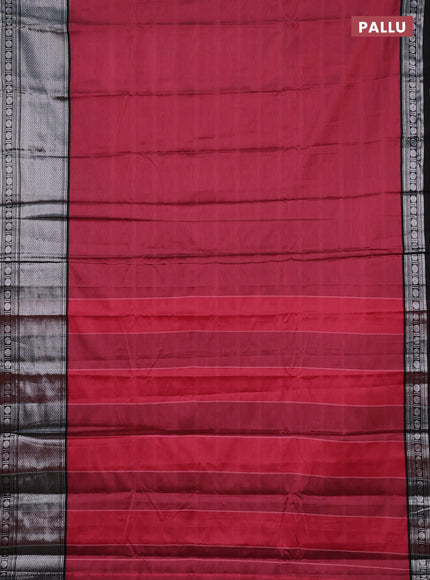 Narayanpet cotton saree mauve pink and black with plain body and long silver zari woven border