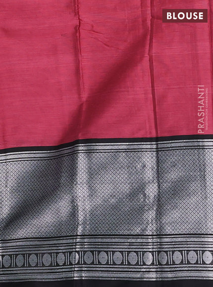 Narayanpet cotton saree mauve pink and black with plain body and long silver zari woven border