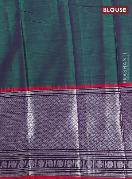 Narayanpet cotton saree green and maroon with plain body and long silver zari woven border