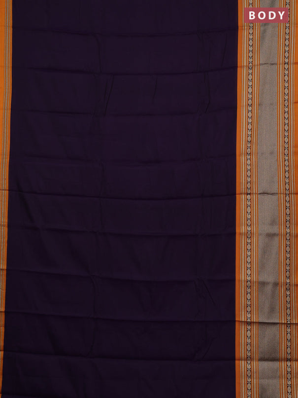Narayanpet cotton saree deep violet and mustard yellow with plain body and long thread woven border