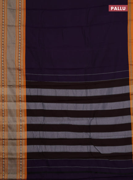 Narayanpet cotton saree deep violet and mustard yellow with plain body and long thread woven border