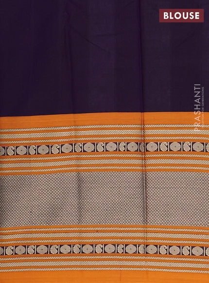Narayanpet cotton saree deep violet and mustard yellow with plain body and long thread woven border