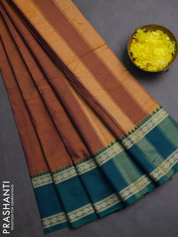 Narayanpet cotton saree rust shade and magenta pink with plain body and ganga jamuna border