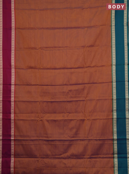 Narayanpet cotton saree rust shade and magenta pink with plain body and ganga jamuna border