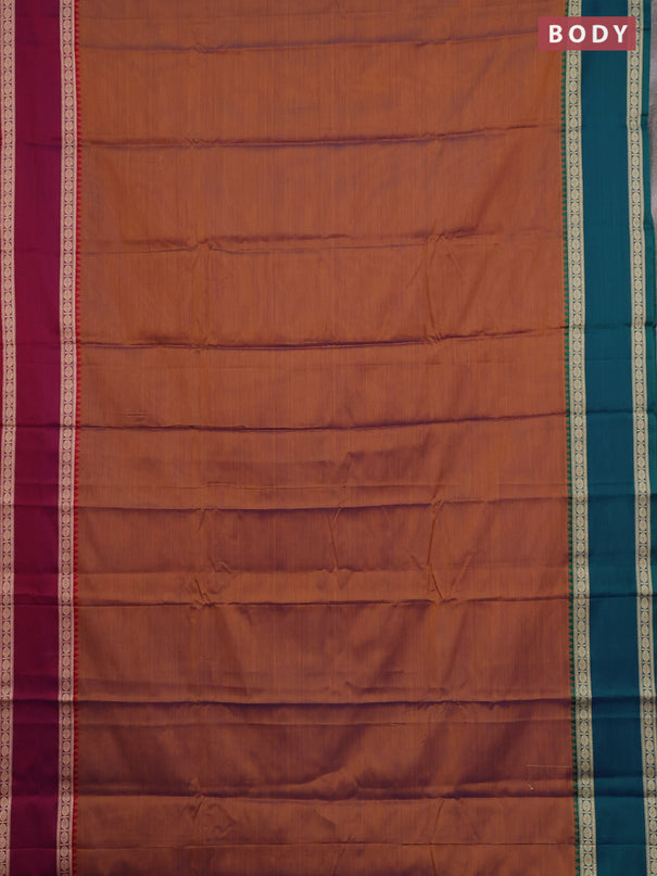 Narayanpet cotton saree rust shade and magenta pink with plain body and ganga jamuna border
