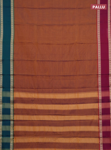 Narayanpet cotton saree rust shade and magenta pink with plain body and ganga jamuna border