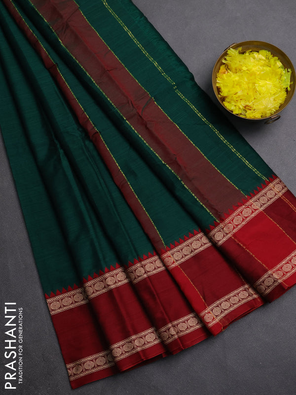 Narayanpet cotton saree green and dark beige with plain body and ganga jamuna border