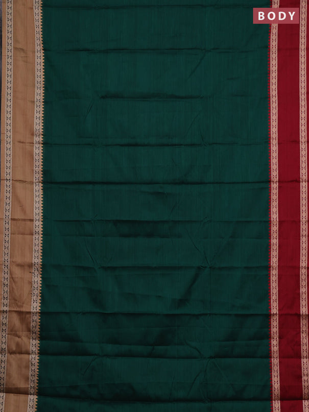 Narayanpet cotton saree green and dark beige with plain body and ganga jamuna border