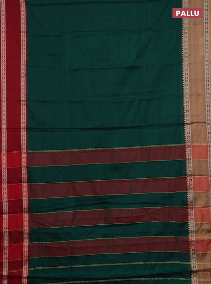 Narayanpet cotton saree green and dark beige with plain body and ganga jamuna border