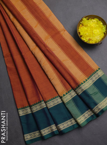 Narayanpet cotton saree rust shade and magenta pink with plain body and ganga jamuna border