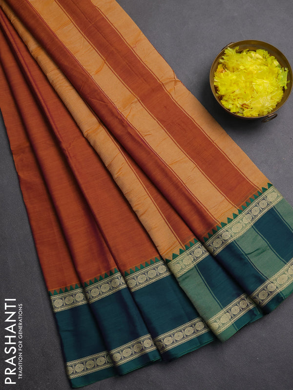 Narayanpet cotton saree rust shade and magenta pink with plain body and ganga jamuna border