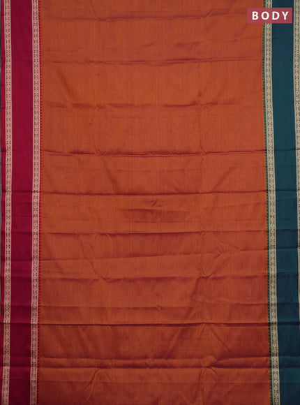 Narayanpet cotton saree rust shade and magenta pink with plain body and ganga jamuna border