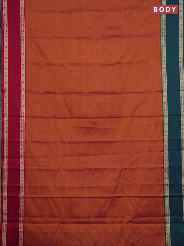 Narayanpet cotton saree rust shade and magenta pink with plain body and ganga jamuna border