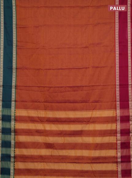 Narayanpet cotton saree rust shade and magenta pink with plain body and ganga jamuna border