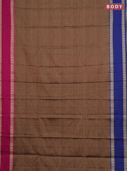 Narayanpet cotton saree dark beige and pink with plain body and ganga jamuna border
