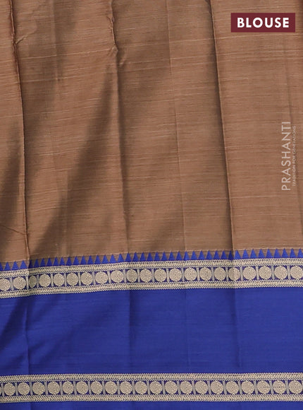 Narayanpet cotton saree dark beige and pink with plain body and ganga jamuna border