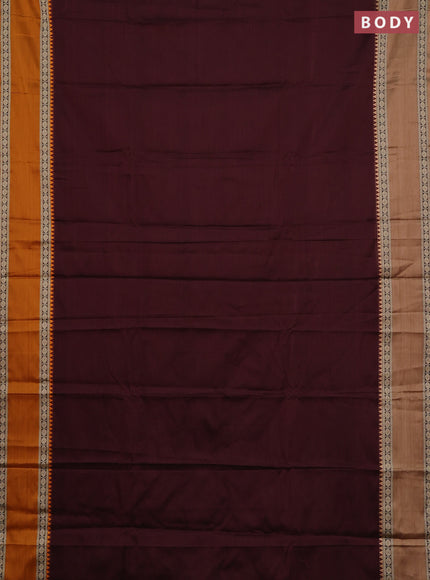 Narayanpet cotton saree coffee brown and mustard yellow with plain body and ganga jamuna border