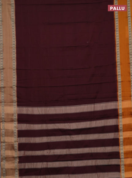 Narayanpet cotton saree coffee brown and mustard yellow with plain body and ganga jamuna border
