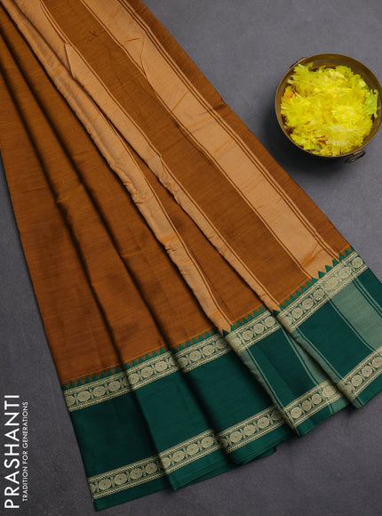 Narayanpet cotton saree mustard yellow and maroon with plain body and ganga jamuna border
