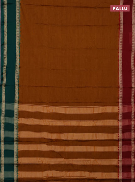 Narayanpet cotton saree mustard yellow and maroon with plain body and ganga jamuna border