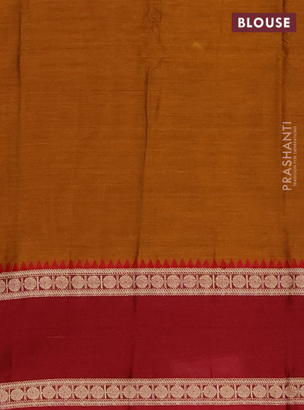 Narayanpet cotton saree mustard yellow and maroon with plain body and ganga jamuna border