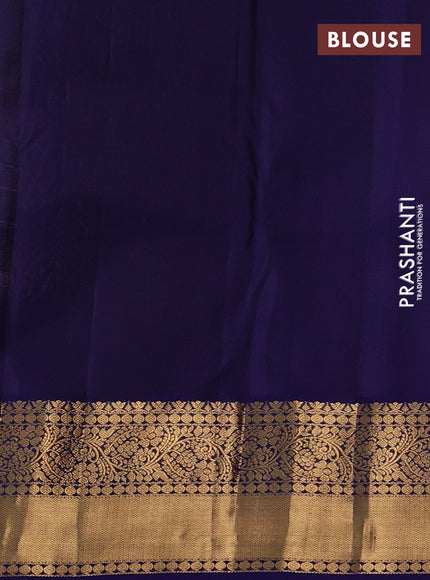 Pure kanchipuram silk saree grey and navy blue with allover zari woven brocade weaves and rich zari woven korvai border