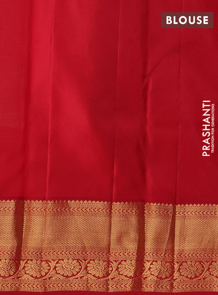 Pure kanchipuram silk saree pastel blue shade and red with allover zari woven brocade weaves and rich zari woven korvai border