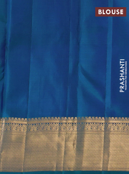 Pure kanchipuram silk saree dual shade of peacock green with allover zari woven brocade weaves and rich zari woven border
