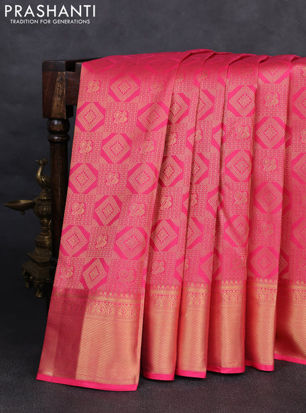 Pure kanchipuram silk saree pink with allover zari woven brocade weaves and rich zari woven border