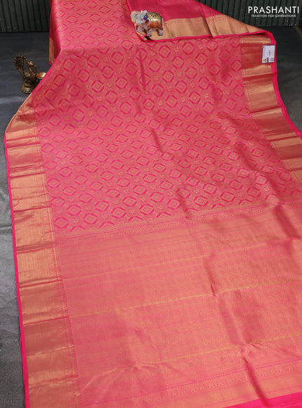 Pure kanchipuram silk saree pink with allover zari woven brocade weaves and rich zari woven border